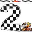 Mifoci 13.7" Race Car Cardboard Fillable Number Box for Charcuterie Fast Birthday Party Decor 1st 2nd 3rd 5th Number Shaped Box Black and White Checkered Snack Paper Mache Tray for Party Supplies (2)