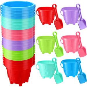 Thyle 24 Pack 5.7'' Sand Buckets and Shovels Bulk for Kids Plastic Beach Buckets Pail and Shovels Beach Castle Mold Sand Toys for Summer Pool Party Favor Supplies, 6 Assorted Colors