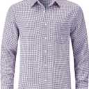 Mens Gingham Button Down Shirt Long Sleeve Dress Shirts Business Casual Shirts with Pockets (White, XXL)