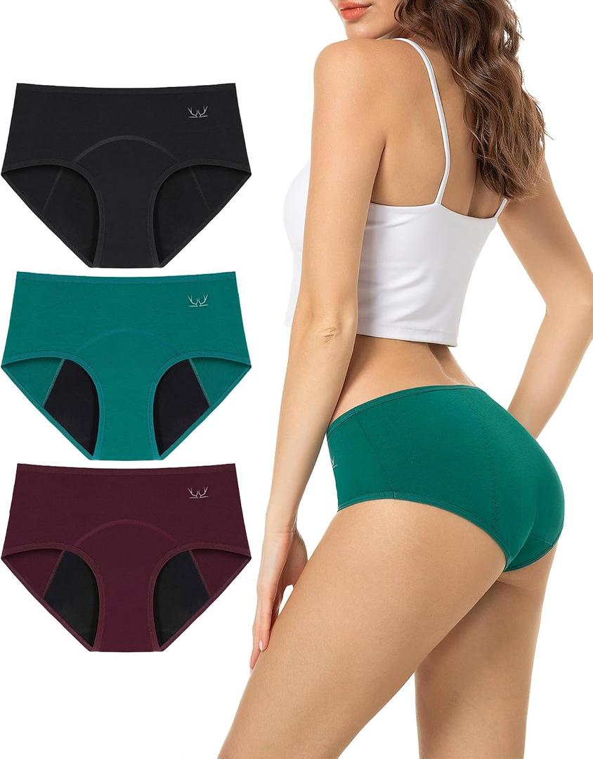 TANSTC Period Underwear for Women Heavy Flow Leakproof Menstrual Panties Postpartum Hipster Briefs 3 Pack, Large