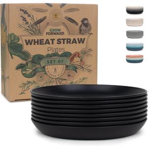 Grow Forward Premium Wheat Straw Dessert Plates - 8 Inch Reusable Hard Plastic Plates Set of 8 - Unbreakable Microwave Safe Plates for Dinner, Camping, RV, Outdoors, Patio, Kitchen Dishes - Midnight
