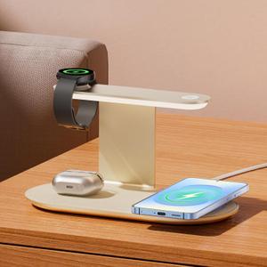 Metal Wireless Charging Station for Samsung/Android Charger,4 in 1 Nightstand Watch Charger Charging Stand with Night Light for Samsung S25/S24/S23 Ultra/Buds3,Only for Galaxy Watch 8/7/6/5,Starlight