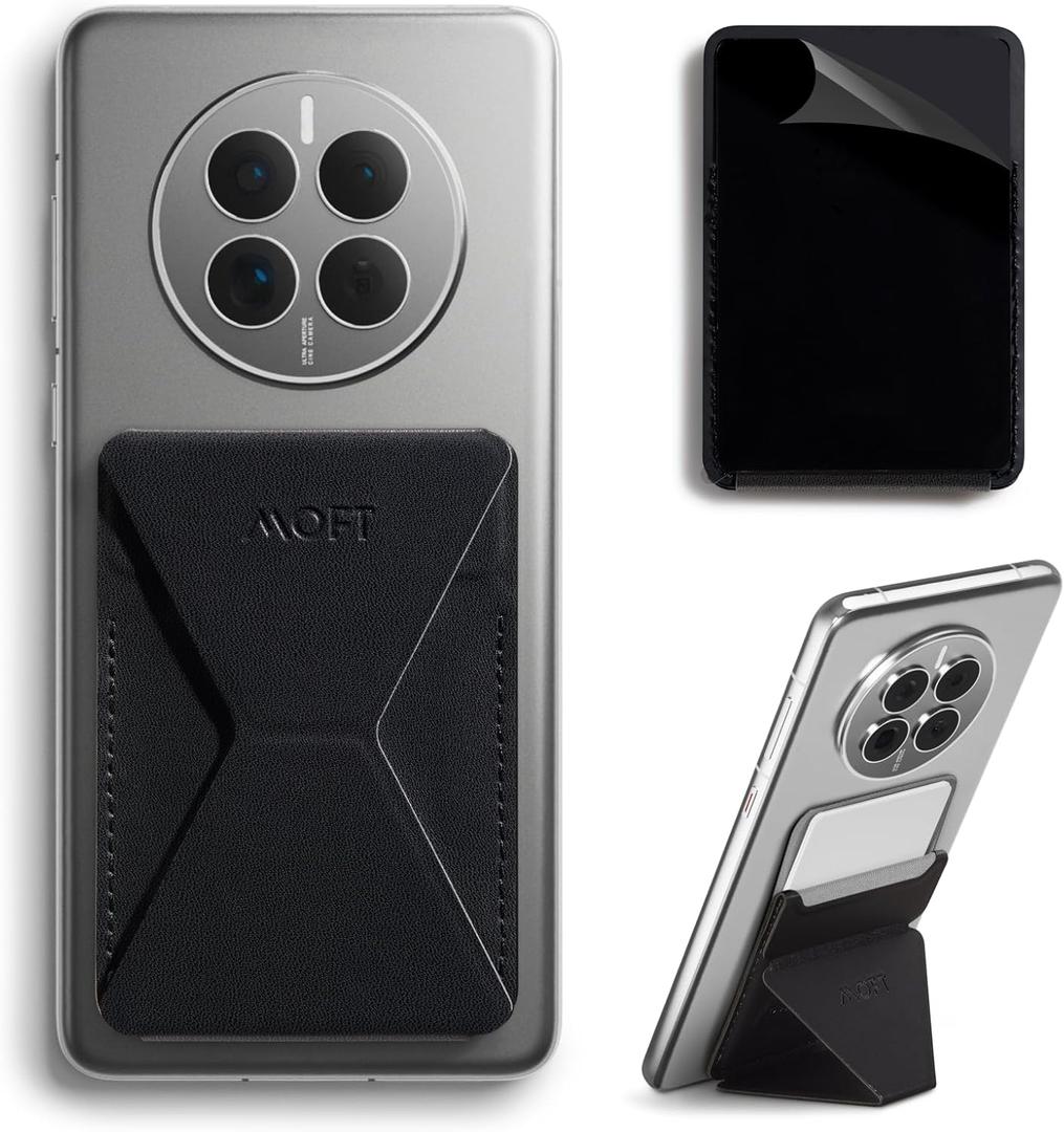 MOFT Phone Stand, Adhesive Card Holder Fits 2-3 Cards, Slim & Portable Phone Wallet, 2 Viewing Angles, RFID Blocking, Compatible with iPhone, Galaxy and Most Smartphones-Jet Black