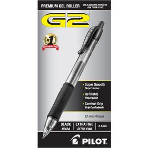PILOT G2 Premium Refillable and Retractable Rolling Ball Gel Pens, Extra Fine Point, Black Ink, 12-Pack (31002)
