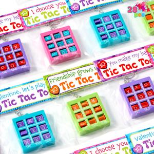 JOYIN 28 Pcs Valentine's Day Tic-tac-Toe Keychains with Bags & Tags, Plastic Tic Tac Toe Game Favors with 4 Colors, Valentines Day Gifts Card for Kids Boys Girls Classroom Prize Goodie Bag Stuffers