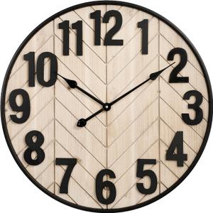 24 Inch Large Wall Clock for Living Room Decor, Rustic Wooden Farmhouse Wall Clock with Black Metal Frame, Battery Operated Non-Ticking Silent Wall Clocks for Home Decor (Brown)