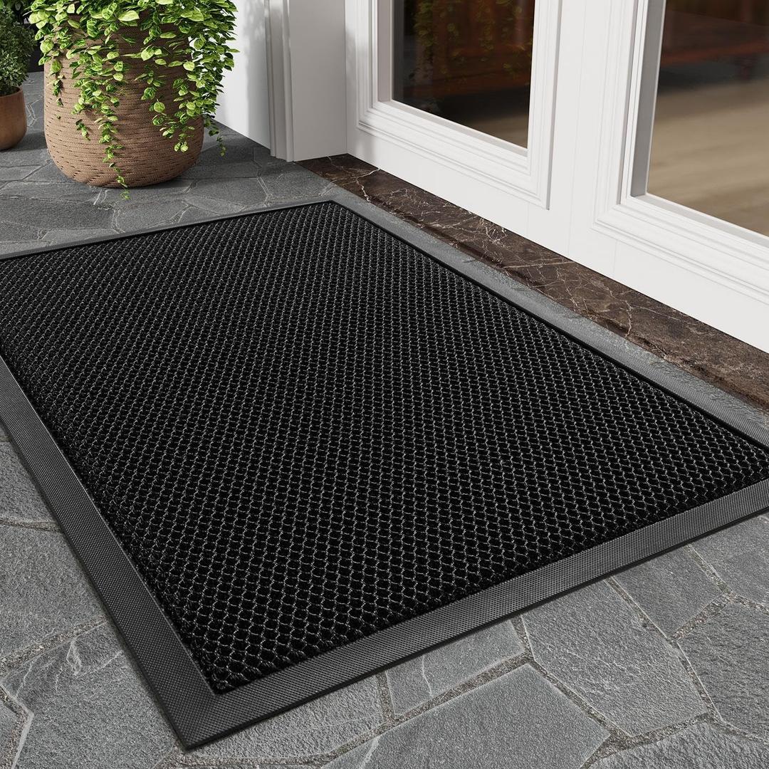 tchdio Front Door Mat Outside Entrance, Dirt Trapper 17"x29" Doormat-Entrance Welcome Matt Durable, Heavy Duty Entry Mat Non Slip Rubber Mats for Outside Stain Resist Door Mats for Entryway Black