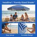 LOTTAFUN 6ft Beach Umbrella - Heavy Duty Wind Resistant UV 50+ Portable Sun Shade with Sand Anchor & Carry Bag, Outdoor Folding Umbrella for Beach, Pool, Patio, Garden (Blue strip) No Tilt, 72 Inches