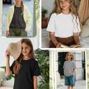 Oakgarden 4 Pack Girls Short Sleeve T-Shirts 5-14Y Crew Neck Drop Shoulder Tops Kids Loose Casual Athletic Basic Shirts Tees(White, Light Mix Gray, Dark Mix Gray, Black,11-12 Years)
