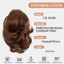 CJL HAIR Claw Clip Short Ponytail Hair Extensions DIY Bendable Metals Messy Bun Hair Piece for Wonen Wavy Curly Synthetic Fake Hairpieces False hair Red Vino