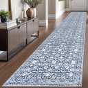 Lansny Runner Rug 2.6x16, Light Blue White Washable Long Hallway Rug Runner Non-Slip Soft Kitchen Runner Thin Printed Faux Wool Super Soft Carpet for Entryway Bedroom Laundry Room Indoor Home Decor