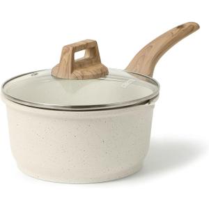 CAROTE 2Qt Sauce Pan Sets with Lid Cooking Pots Nonstick Saucepans Cookware Set with Pour Spout Small Kitchen Pot, Induction Comptable, Easy to Clean, PFOA FREE (White Granite)