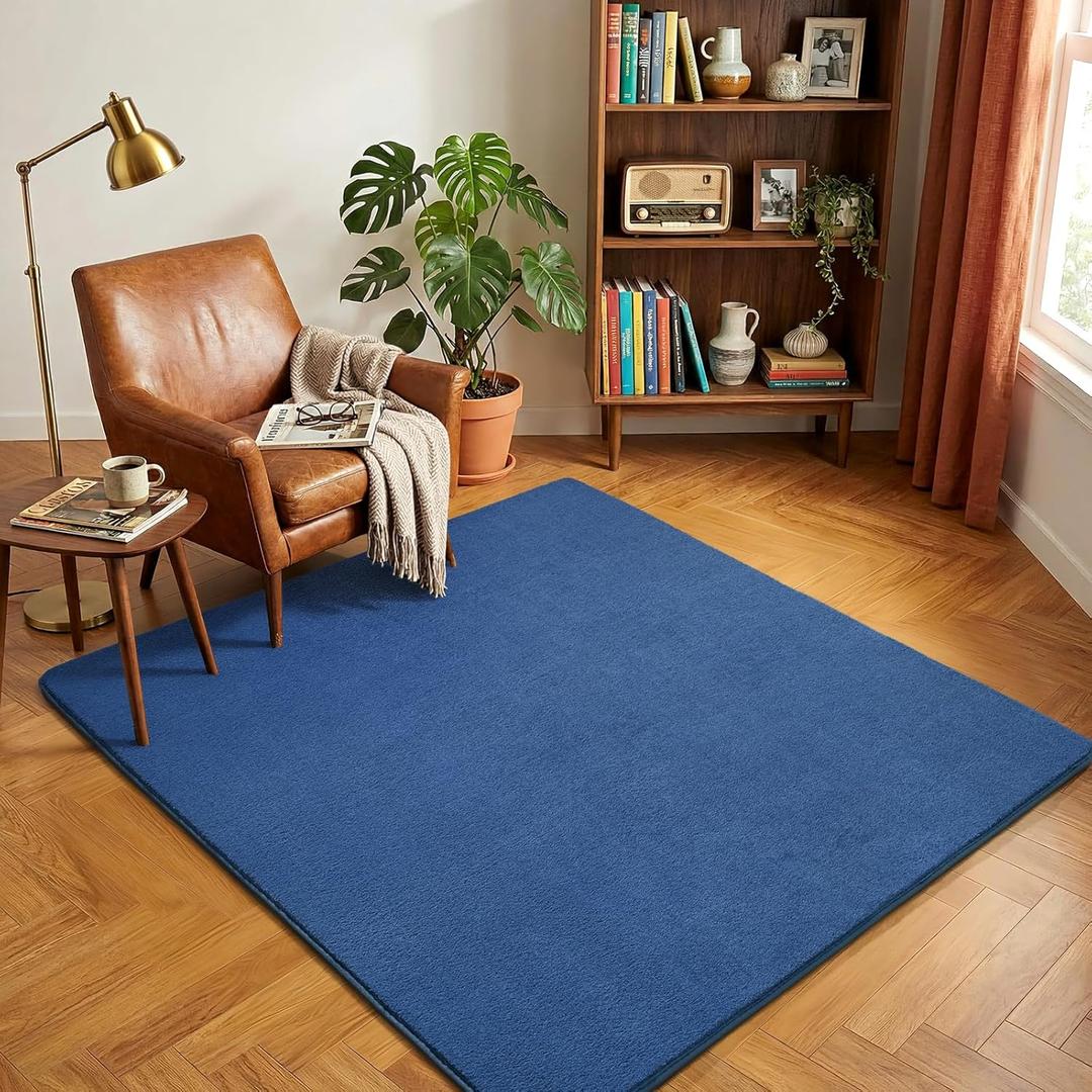 Amearea 5x5 Square Area Rugs for Bedroom Living Room, Modern Blue Thickened Memory Foam Rug, Fluffy Indoor Washable Rugs Non Slip Minimalist Carpet for Kids Boys Girls Dorm Nursery Room Decor