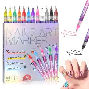12 Color Nail Art Pens Set, 3D Quick-Dry 0.5MM Nail Polish Pens, Nail Art Painted Pen Kit, DIY Nail Art Marker Graffiti Dotting Pen, for Nails Art Design Manicure Nail DIY Decoration (A)