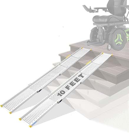 Ruedamann 10FT Wider Adjustable Wheelchair Ramp, Lightweight Portable Ramp for Wheelchair, Strong Capacity for Electric Scooters, Telescopic Aluminum Wheelchair Ramp for Home, Doorways
