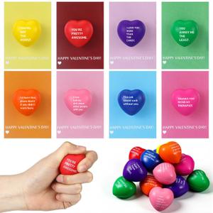 24 Pack Valentine Coworker Gifts Include Valentines Heart Stress Balls with Cards Colleague Motivational Stress Relief Fidget Inspirational Gifts(Colorful)