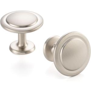 Brushed Nickel, Round Kitchen Cabinet Knob ZK2409 | Pack of 10, Classic Pull Handle, Solid Hardware for Drawer, Dresser, Bathroom, Vanity, Furniture Door, Cupboard, Diameter: 1-1/4 Inch (Knob-10 Pcs)