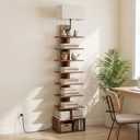 HOOBRO Narrow Bookshelf, 9-Tier Bookshelf with Light, Spine Book Shelf for Small Apartment, Tall Floor Standing Book Organizer, for Living Room, Office, Bedroom, Rustic Brown FG09DSJ01, 13.8"L x 9.4"W x 67.7"H