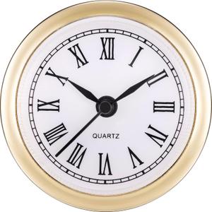 Hicarer 2. 4 Inch (61 Mm) Mini Quartz Clock Insert Round Clocks Head Insert Roman Number Replacement Movement White Face (Gold Trim)