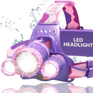 DanForce Headlamp, Ultra Bright Rechargeable LED Headlamp,LUMINUS 1080 Lumens,Zoomable Head Lamp Flashlight. Headlight USB Rechargeable, IPX45 HeadLamps for Camping, Outdoors,Red Light Include (Pink)