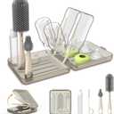 Travel Bottle Brush, Travel Bottle Cleaner Kit with Bottle Drying Rack, Transparent Coffee