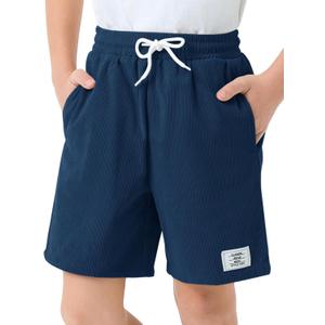 Haloumoning Boys Corduroy Shorts Kids Casual Elastic Waist Drawstring Summer Shorts with Pockets 5-14 Years, Navy Blue