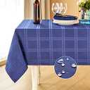 Mebakuk Jacquard Plaid Table Cloth Rectangle Modern Tablecloth Waterproof Anti-Shrink Soft and Wrinkle Resistant Decorative Fabric Table Cover for Kitchen (Navy Blue, 60" x 84" (6-8 Seats))