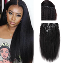 Essent Seamless Kinky Straight Clip in Hair Extensions Real Human Hair 22 Inch 7Pcs 130g Kinky Clip Ins Full Head Brazilian Remy Hair Extensions for Women Natural Black Double Weft Clip In