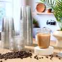 LemonRoad 50 Sets Plastic Cups with Strawless Sip Lids, Thickened Round Bottom PET Disposable Clear Cups for Iced Coffee Smoothie Cold Beverage Coffee Shops and Party Catering(Clear,14 oz)