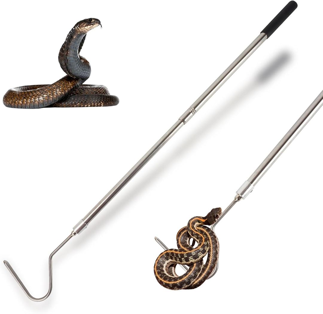 Snake Hook, Stainless Steel Extensible snake grabber tool, 33 inch Sturdy snake Catcher Handling Stick Trap Tool Tong for Herpetologists, Wildlife control personnel, Wranglers, Removal Experts