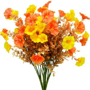 2 x Fake Fall Flowers Faux Artificial Fall Flowers for Outdoors Planters for Autumn Thanksgiving Decor (4, Fall)