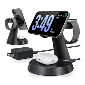 3 in 1 Wireless Charging Station for Apple Mag-Safe 15W Fast Charger Stand for Multiple Apple Devices Magnetic Charger for iPhone 16 Pro Max/16 Pro/16/15/14/13/12, AirPods, iWatch Series(Black)