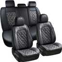 Coverado Car Seat Covers Full Set, 5 Seats Covers for Cars, Car Seat Covers Front Seats Back Seat Covers, Car Seat Protector Luxury Leathaire Waterproof Seat Cushions Universal Fit Most Cars Black