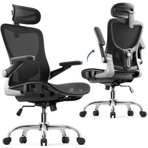 marrap Ergonomic Office Chair, Mesh Seat Cushion with 3D Armrests and 3D Headrest, Adjustable Lumbar Support with 90-120 Rocking Function for Home Office, Black