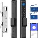 Sliding Glass Door eLinkSmart Slim Smart Lock Waterproof Keyless Mortise Lock with Hook, fit Thickness 22~110mm, Aluminum Keypad Fingerprint Lock Patio Door Lock with Tuya
