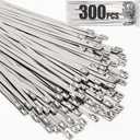 300pcs Metal Zip Ties, 12 Inch 304 Stainless Steel Zip Ties, Self-Locking Cable Ties 200lbs Tensile Strength, Metal ZipTies Heavy Duty for Machinery, Exhaust Wrap, Farms, Pipes, and Outdoor Fence