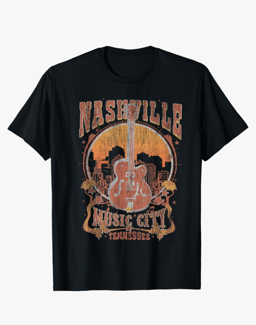 Nashville Tennessee Guitar Country Music City Guitarist Gift T-Shirt Size S