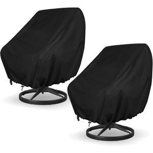 GARPROVM Garden Chair Covers Waterproof 2 Pack, Outdoor Swivel Chair Adirondack Deep Seat Chair Covers, 420D Oxford Fabric Dustproof Patio Furniture Covers, 35" W x 38" D x 29" H (35" L x 38" W x 29" H, Black)