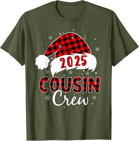 Buffalo Plaid Santa 2025 Cousin Crew Christmas Xmas Holiday T-Shirt (Small)