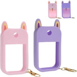 2 Sets Hand Sanitizer Spray Silicone Case Compatible with Touchland 1 FL. OZ./30 mL, Cute Ears Design Hand Sanitizer Mist Accessory with Keychain (Pink, Purple)