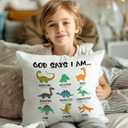Dinosaur Christian Pillow Covers 18x18 Inches, God Says You Are Bible Verse Decorative Pillowcase Cases, Religious Gifts for Kid Throw Pillow Covers for Boys Room Playroom Nursery Church Decor