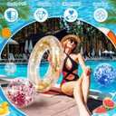 12 Pcs Pool Floats with Beach Balls 35'' Inflatable Clear Glitter Pool Float Tube Glitter Beach Ball Summer Beachs Pools Tubes Floaties Ring Party Toy for Kid Adult Toddler (Stylish), 33.46 inches