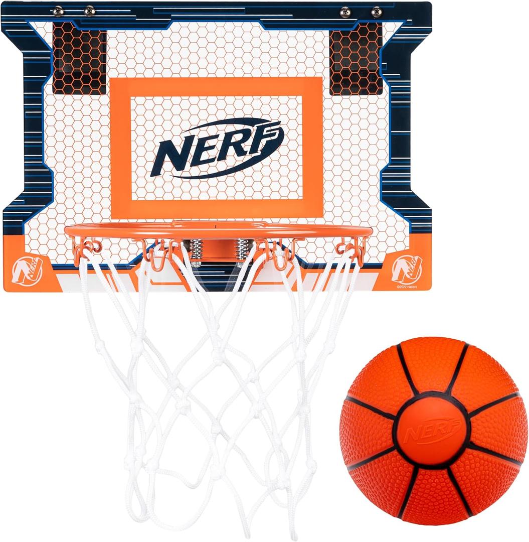 NERF Basketball Hoop Set - Pro Hoop Mini Hoop Set with Mini NERF Basketball - Steel Rim Great for Dunking (15" x 10")