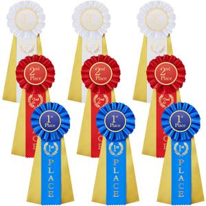 Juexica 9 Pcs Award Ribbons 1st 2nd 3rd Place Rosette Ribbons Red White Blue Prize First Second Third Place Participation Medal for Classroom Winners Certificate Prizes