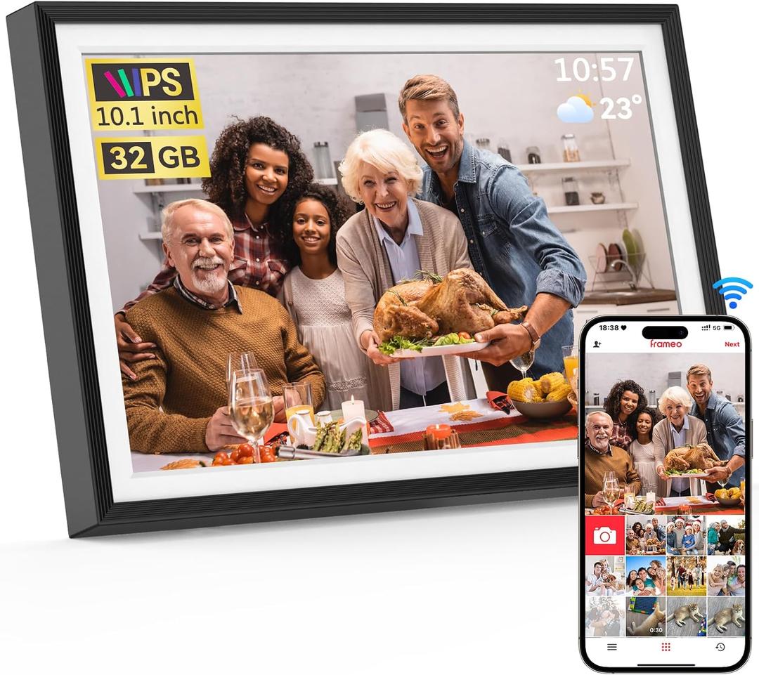 Frameo 10.1 inch Digital Picture Frame, Smart WiFi Digital Photo Frame with 32G Memory, HD Touch Screen, Auto-Rotate, Slideshow, Easy Setup, Share Photos and Videos Anywhere