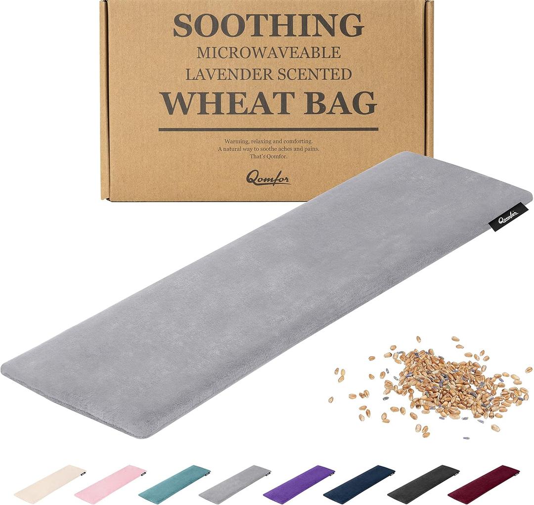 Qomfor Microwave Heating Pad - Large Microwavable Wheat Bag Heat Pack for Neck and Shoulders, Pain Relief, Back Pain, Arthritis, Period Cramps - Reusable Lavender Heating Pad (Dark Grey)