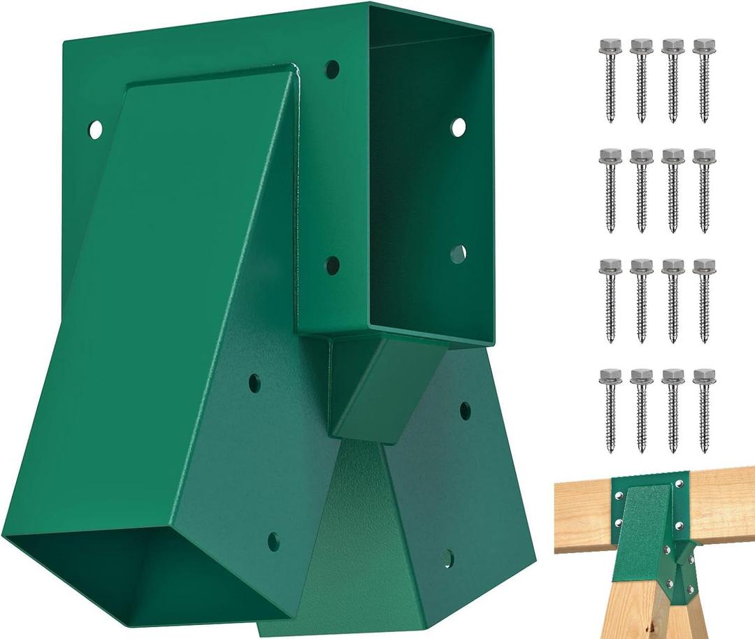 BeneLabel A-Frame Middle Swing Set Brackets, Heavy Duty Steel Swing Set Hardware with Mounting Hardware, DIY Swing Set Bracket Swing Set Kit for 2 (4x4) Legs & 1 (4x6) Beam, Green, Medium, Small