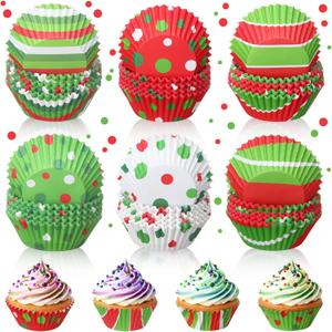 Vesici 600 Pcs Christmas Cupcake Liners Red Green Candy Pattern Christmas Baking Supplies Muffin Cupcake Wrappers for Xmas Holiday Birthday Party Cake Candy Chocolate Decorations Supplies