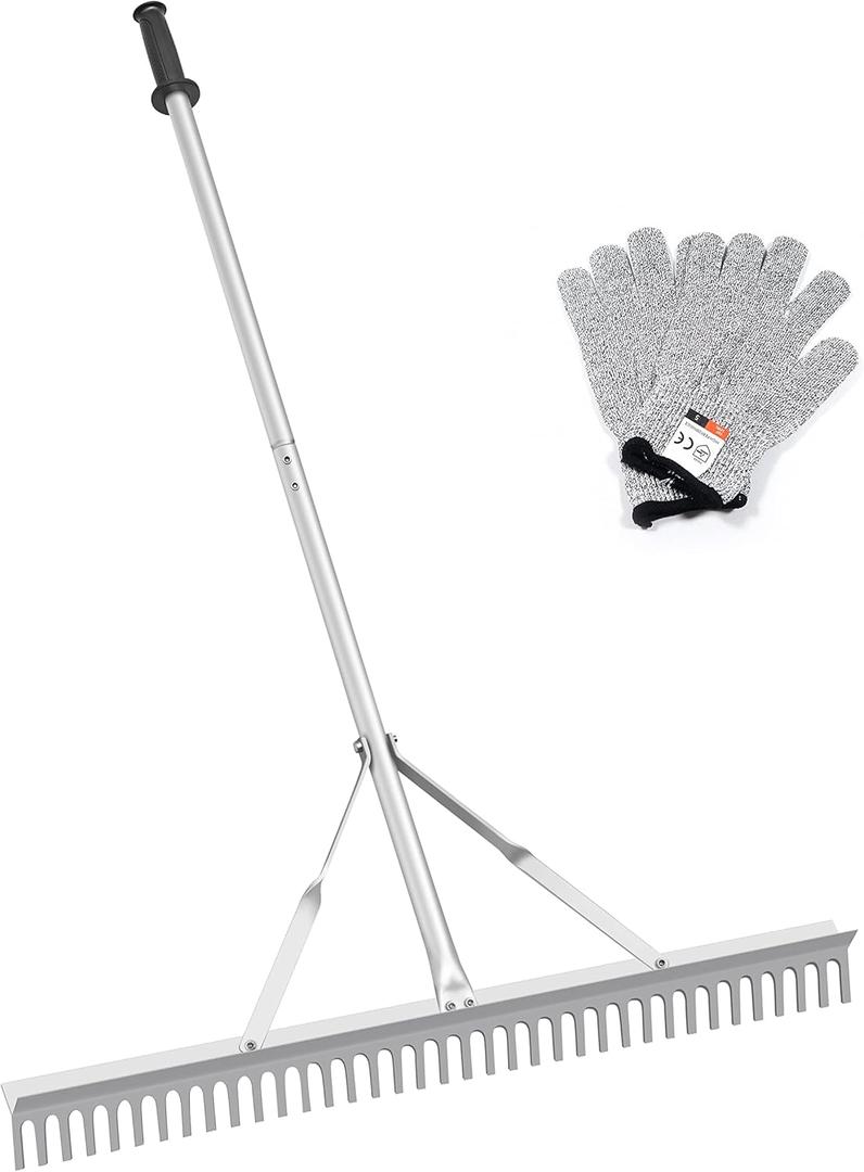 Landscape Rake 36 Inch Head, Leaf Rakes for Lawns with 67 Inch Handle, Aluminum Yard Tool for Loosening Soil, Landscaping Lawn Care , Lake Garden Pond and Beach Care