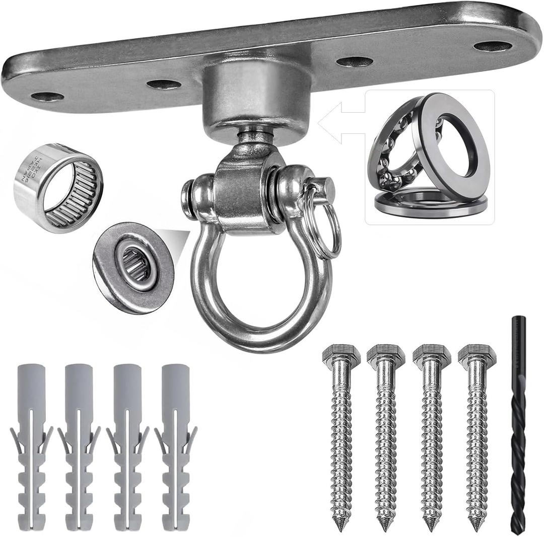 Heavy Duty Stainless Swing Hanger with Smooth Swing Bearings 180+360, 1500 lb Capacity for Indoor Outdoor Playground Yoga Hammock Chair Sandbag Porch Swing Bag, Size 1